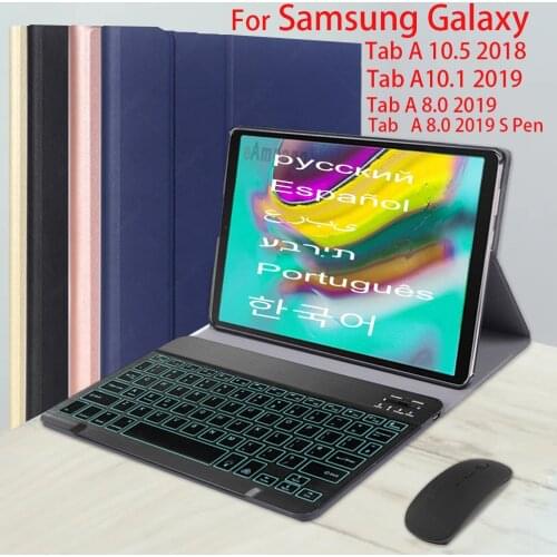 Backlit Keyboard Case For Samsung Galaxy Tab A7 10.4 A8 A 10.1 2019 A6 2016 10.5 Russian Spanish Korean Arabic Hebrew Keyboard