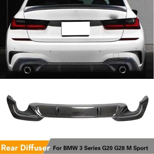 Rear Bumper Lip Diffuser Spoiler Guard for BMW 3 Series G20 G28 M Sport 330i 320i One Outlet Each Side 2018 - 2020 Carbon Fiber