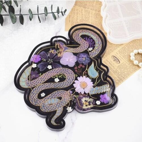DIY Epoxy Crystal Resin Silicone Mold Mirror Snake Skull Plate Decoration Dish Mold For Resin Jeweley Making Accessaries