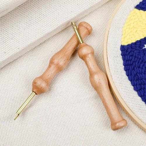 DIY Practical Knitting Embroidery Needle Bold Large Craft Sewing Accessories Punch Convenient Wood Handle Weaving Tool