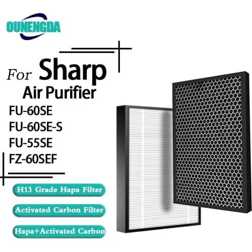 For FZ-60SEF HEPA filter and Active Carbon Filter Replacement Sharp FU-60SE FU-60SE-S FU-55SE Air Purifier Parts