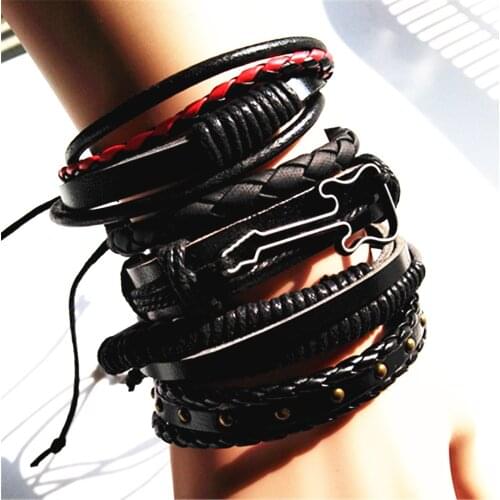 Guitar Wing Feather Ethnic Ethnic Handmade Brown Bronze Leather Men Bracelets Women Fashion Bangle male Infinity Jewelry