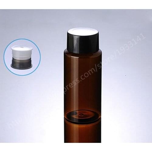Hot sale 500pcs/lot 100ML Amber PET plastic bottle with black cap, empty cosmetic packaging bottles, Essence bottle