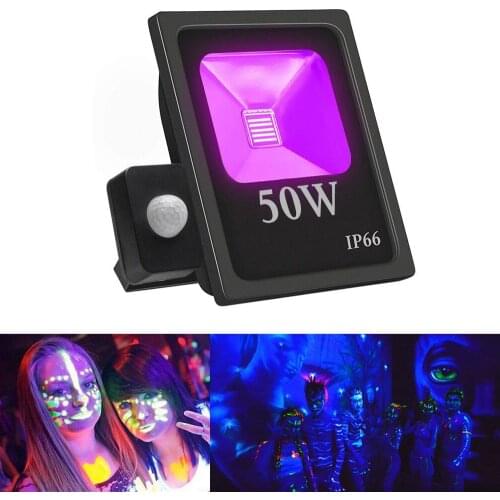 PIR Motion Sensor 10W 20W 30W 50W UV LED Black Light Flood Light Outdoor Waterproof Ultra Violet UV Blacklight for Dance Party