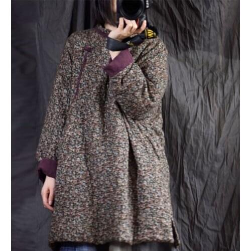 Johnature Cotton Linen Retro Print Plate Buckle Thick Warm Parkas 2020 Winter New Leisure Loose Comfortable All-match Women Coat