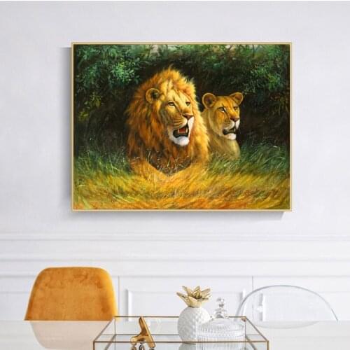 Animal Oil Painting On Canvas Wall Art Posters and Prints Abstract Lion Couple Pictures for Living Room Bedroom Decor Unframed
