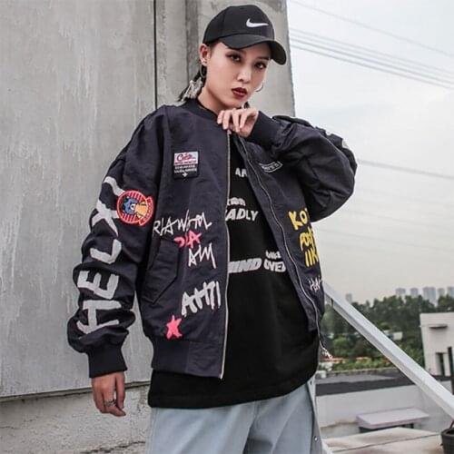 Spring and Autumn Bomber Jackets For Women Fashion Letters Graffiti Patches Baseball Pure Fresh Coat Casual