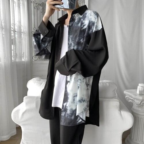 Cotton Shirt Mens Fashion Print Casual Shirts Mens Streetwear Society Men Dress Shirt Wild Loose Long-sleeved Shirt Male M-2XL