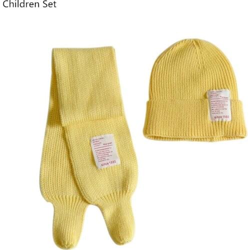 Cute Baby Girls Boy Hat Scarf Two Piece Set Winter Warm Children Beanie Hat Applique Letter Woolen Knitted Hats Scarf Kids Sets
