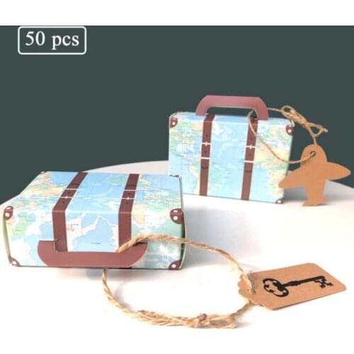 Mini Suitcase DIY Folding Gift Box 100pcs Wedding Favors Box Candy Box Party Supplies Packaging for Present