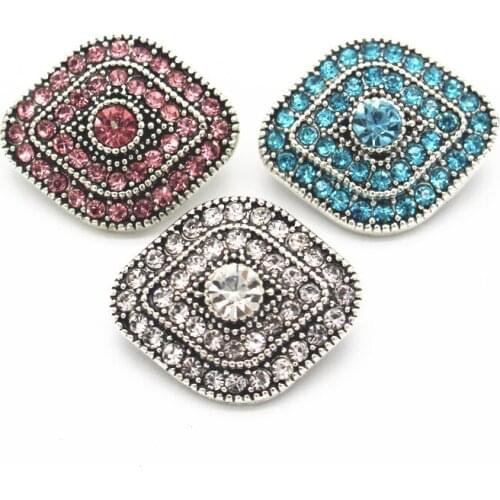 Mixs 6pcs/lot Snap Jewelry 3 Colors Full Crystal Eye Snap Buttons Fit 18mm/20mm Snap Bracelet DIY Jewelry Making