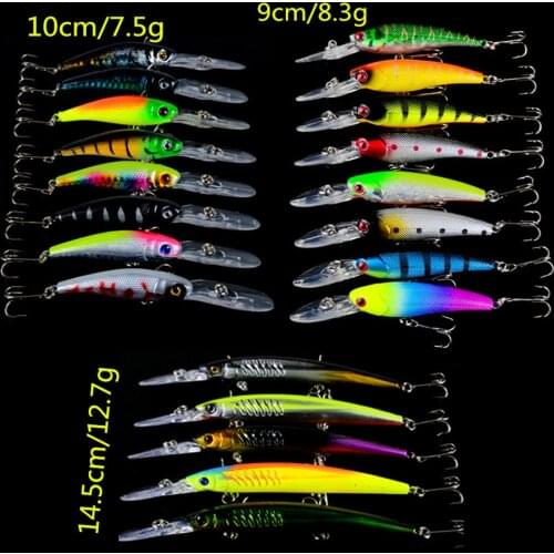 21pcs/Lot Fishing Lure Set Mix 21 Colors Mixed 3 Models Minnow Bait Bass Fishing Baits