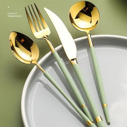 24PCS 304 Stainless Steel Cutlery Set Luxury Tableware Fork Spoon Knife Set for Dinner Restaurant High Quality for Party Gift