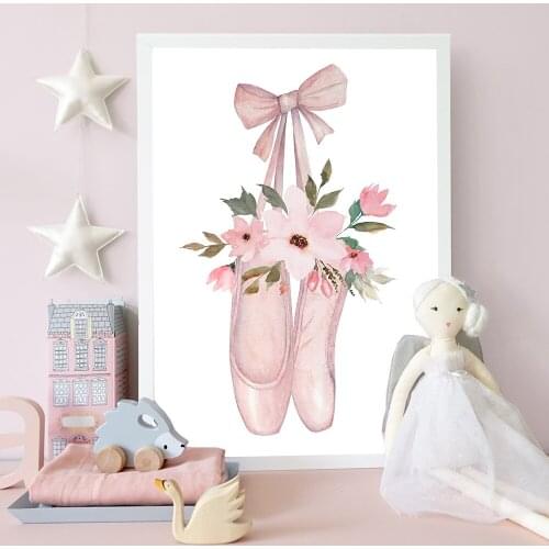 Ballet Dance Girl Baby Nursery Wall Art Canvas Poster and Prints Pink Cartoon Painting Nordic Kids Decoration Picture Room Decor