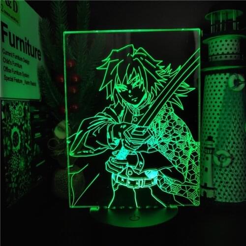 Kimetsu No Yaibad 3D Night Light Tomioka Giyuu Anime Figure Lampara Led Sunset Lights Lampe Bedside Decor Demon Slayer Kids Gift