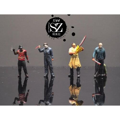 The New 1/64 Resin Die-casting Horror Movie Four Villains Doll Car Scene Model Scene Layout Collection Decoration Toys