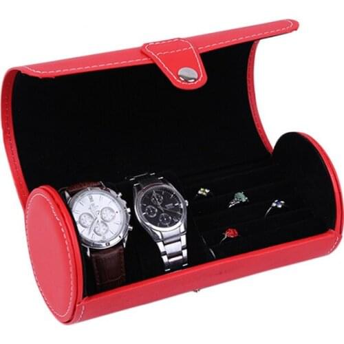 2017 New Spot Three Cylinder Watch Box PU Leather Two Watch Box + Ring Earrings Receive Box jewelry Display Box