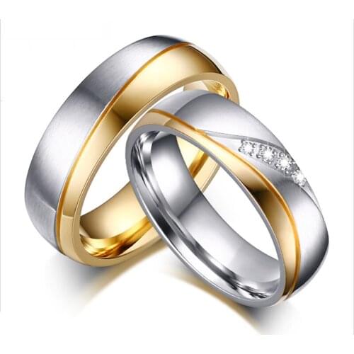 Promise Wedding Rings for Lover Gold-Color Stainless Steel Couple Rings for Engagement Jewelry Wedding Bands for Women Men