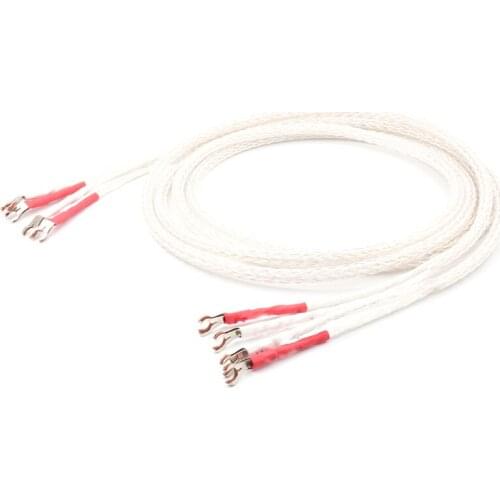 Pair HI-End OCC Silver Plated 8AG Speaker Cable，Spade Plug HIFI Audio loudspeaker Cable