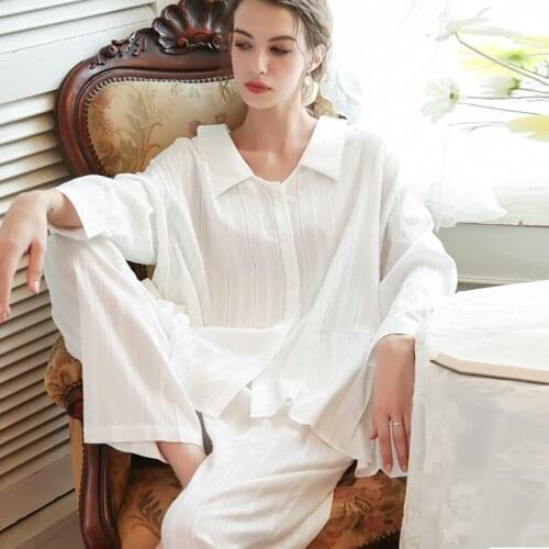 Boyfriend Style Pajamas Sets Women Home wear Casual Long Sleeve 2 Pieces Sleepwear Suit Sexy Spring Nightwear Lounge pants