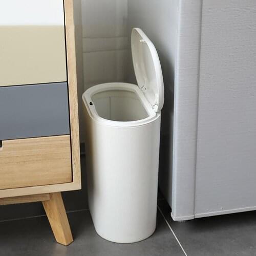Plastic Oval Trash Can Pressing Type Trash Bin Dustbin Wastebasket Kitchen Bathroom Garbage Storage Bin Can