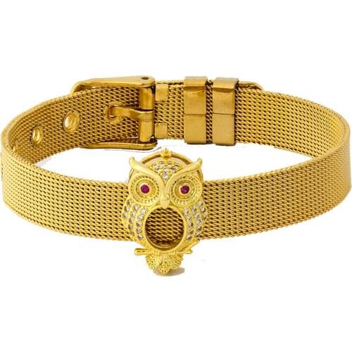 Popular Jewelry Owl Design Gold Silver Color Adjustable Stainless Steel Buckle Charm Bracelet Watch Belt Bangle For Women Men