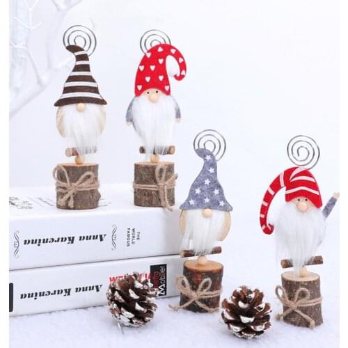 Christmas Wood Non-Woven Cloth Cute Gnome Name Card Note Photo Holder Clip DIY Home Party Christmas Decoration