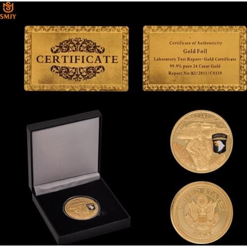 US Military 101st Airborne Division Eagle Gold Plated Token Challenge Commemorate Coin W/Black Display Box