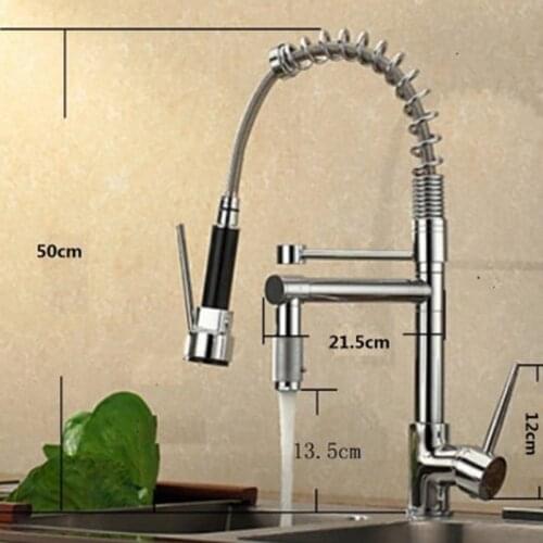 Uythner Chrome Brass Basin Kitchen Faucet Vessel Sink Mixer Tap Spring Dual Swivel Spouts Sink Mixer Bathroom Faucets Hot Cold