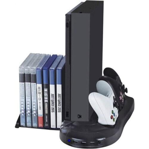 3 In 1 Vertical Stand For XboxONE X Cooling Fan + Controller Charger Charging Dock With Game Disc Box Bracket