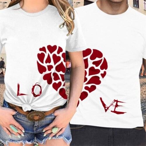 Couple T Shirt Combination Love Heart Print Lovers TShirt Short Sleeve O Neck Tshirt Women Man Tee Shirt Tops Clothes XO7W