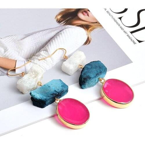 New Arrival Colorful Irregular Natural Stone Long Earrings High-quality Fashion Trend Drop Earring Wholesale Jewelry For Women