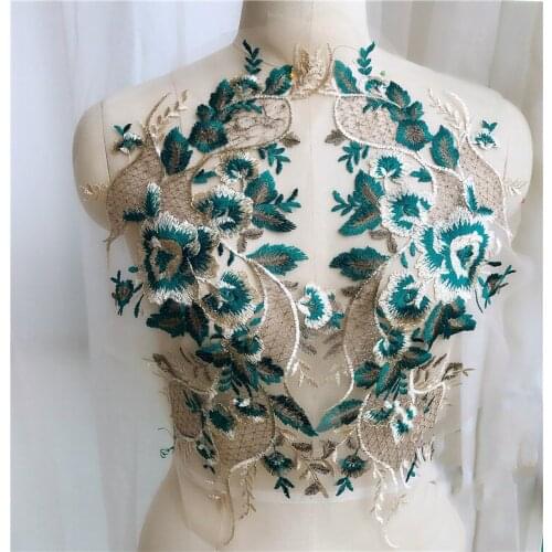 1Pcs Green 3D Flowers Lace Applique Evening Wedding Dress Accessories Chest Decoration Floral Patch Costume
