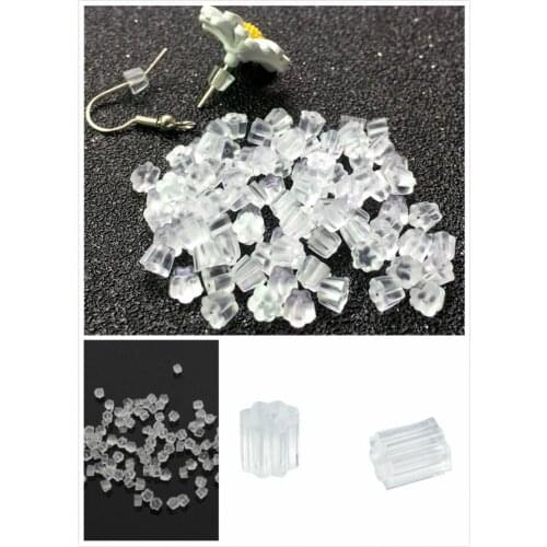 100pcs/lot Plum blossom Silicone Rubber Earring Back Stoppers Transparent Ear Plug Blocked Caps DIY Earring Back Parts