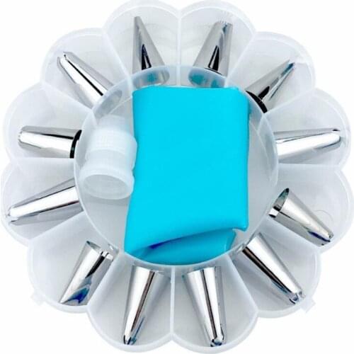 14pc/set Dessert Decorators Silicone Icing Piping Cream Pastry Bag Stainless Steel Piping Icing Nozzle for Cream Pastry Tool