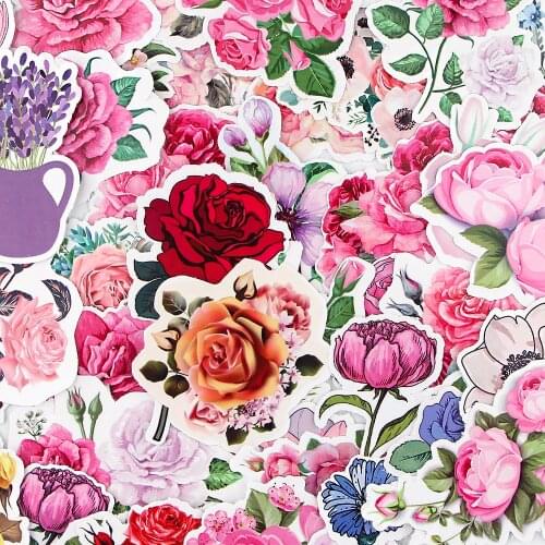 47Pcs Beautiful Colorful Flowers Blooms Memo Stickers for Laptop Car Skateboard Helmet Suitcase Stationery gift For kids