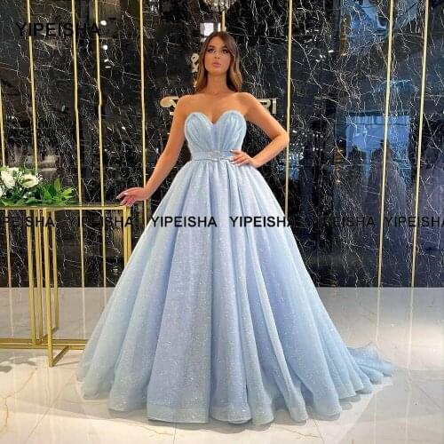 Yipeisha Glitter Ice Blue Prom Dresses Long Sweetheart Corset Ball Gown Pageant Dress Vestido de Festa Longo Plus Size Formal