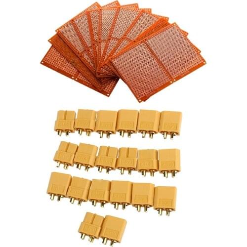 40 Pcs Parts: 10 Pairs XT60 Female/Male Bullet Connectors for RC Battery & 20 Pcs PCB Prototype for Circuit Boards
