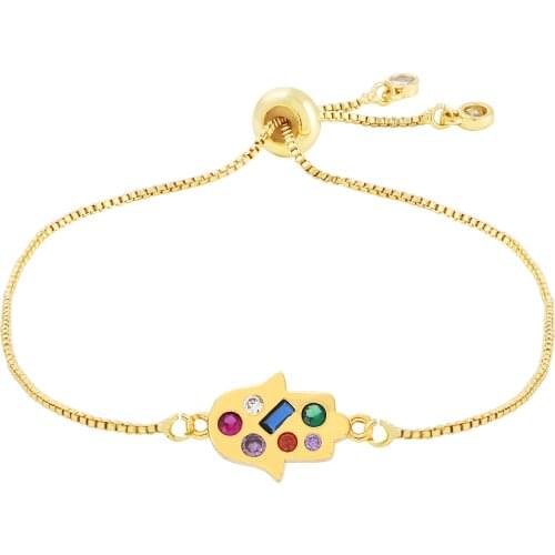 Hot Selling womens Rainbow CZ Bracelet Adjustable Gods Hand Love Circle Charm Colorful gold Bracelets Womens Gift jewelry
