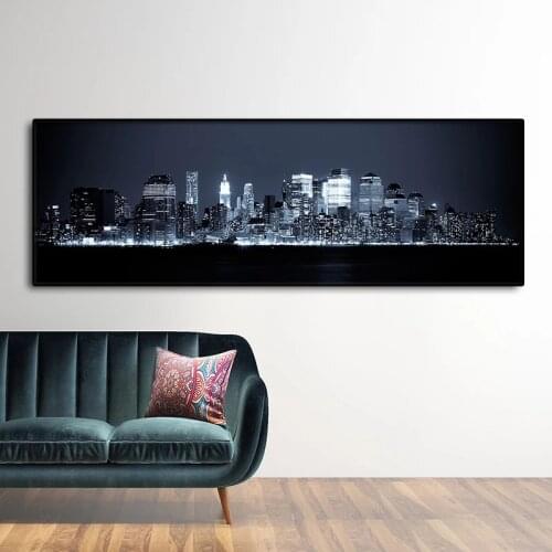 New York City Canvas Black White Lanscape Painting Manhattan Night Posters and Prints on Canvas Wall Art for Living Room Cuadros