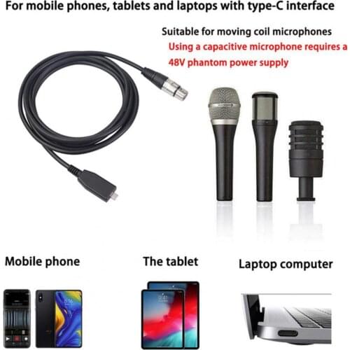 Microphone Recording Cable Noise Reduction High Fidelity Plug Play Type-C XLR Male to Female Audio Cable for Laptop Desktop