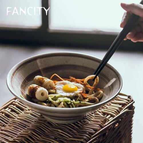 FANCITY Creative Japanese style swirling trumpet bowl Large size ceramic bowl soup noodle bowl breakfast bowl Household househol