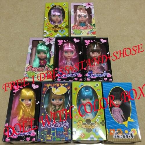 Free Shipping cheap with color box DIY Blyth doll birthday gift for girls 4 colour big eyes dolls with beautiful Hair cute toy