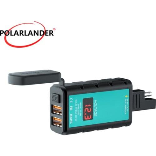 Square Dual USB Fast Charge Charger ZH-1422A1 DC12-24V ABS 6-30V Waterproof with Switch + Voltmeter + Integrated SAE Socket