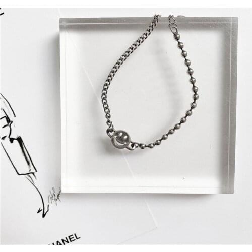 Liemjee Fashion Punk Party Jewelry Silver Retro Asymmetric Chain Smiley Bracelet For Women Feature Namour Charm Gift All Seasons