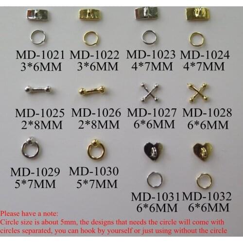 MD1021-1032 3D 50pcs/bag Hot Metal Deco Bow Heart Circle Stick Nail Decoration Metal Shinny Deco