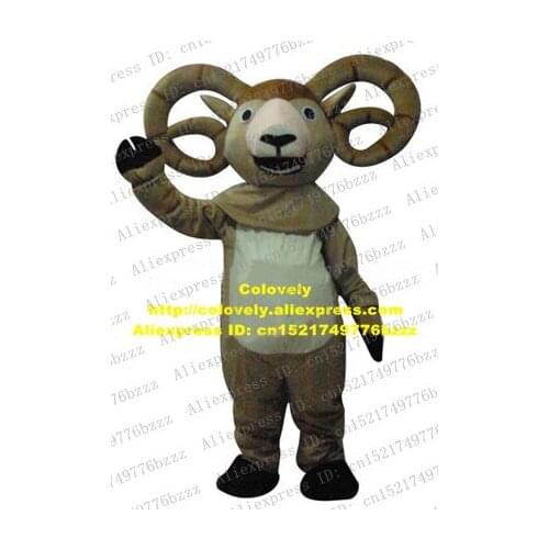 Cute Brown Bighorn Sheep Ovis Canadensis Antelope Gazelle Goat Mascot Costume With Curve Long Horns Black Eyes No.4557 FS