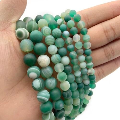 MKTREG Natural Green Matte Stripe banded carnelian beads Stone 6/8/10MM Round ball Loose beads for jewelry making bracelet DIY