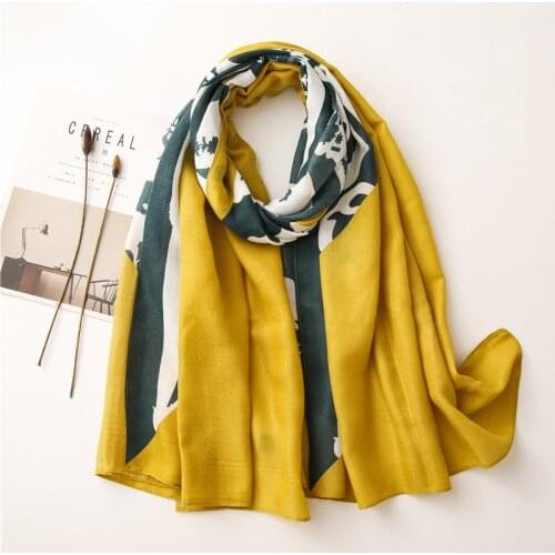 Fashion Autumn Women Viscose Scarf Army Green Floral Beach Hijab Shawls and Wraps Female Foulard Echarpe Muslim Hijab 180*90Cm