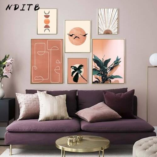 Moon Phase Botanical Abstract Face Wall Art Painting Boho Style Canvas Poster Nordic Print Landscape Picture Modern Home Decor